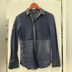 Rag and Bone Navy Blue Mesh Button Down Shirt